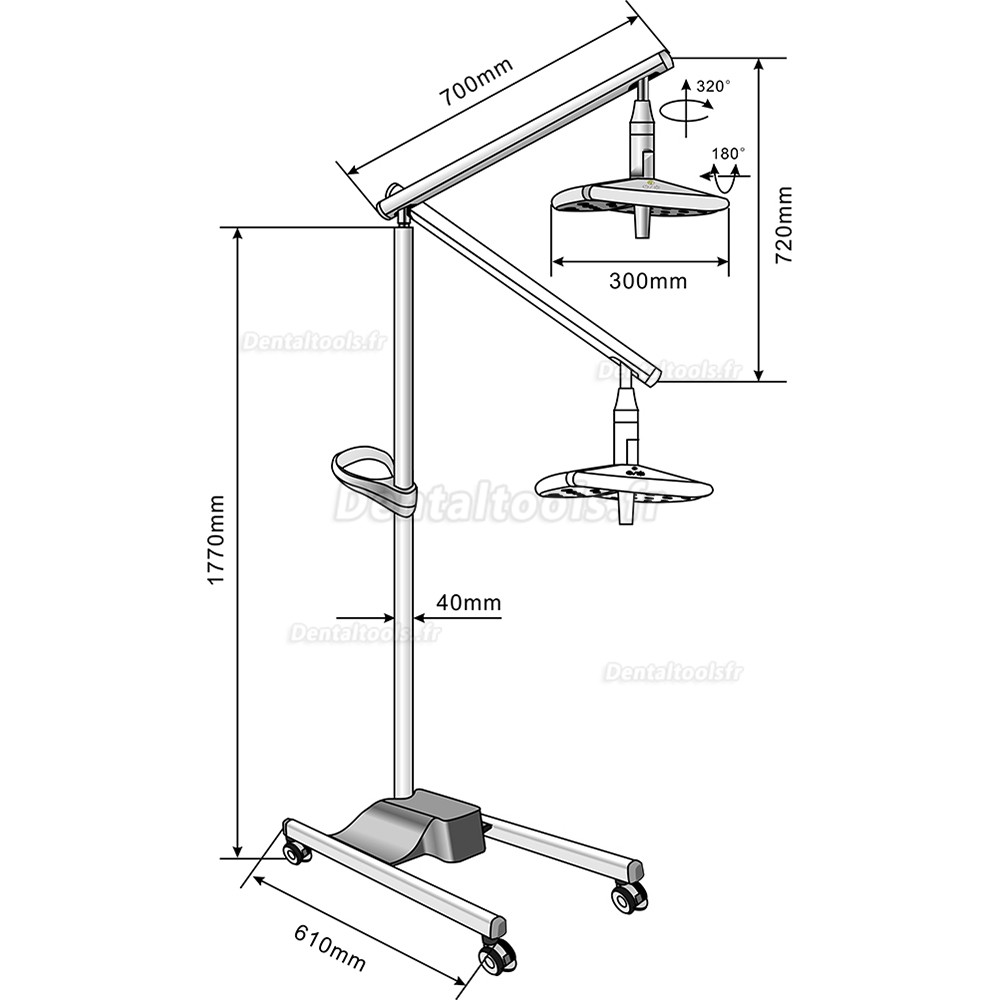 KWS KD-2018L-1 lampe scialytique dentaire LED mobile 70W sans ombre 50000 lux